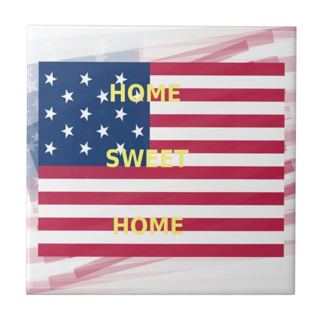 USA Flag "Home Sweet Home" Art Print Tile (Front)