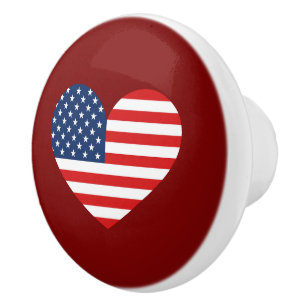 USA Flag in Heart Ceramic Knob for Furniture