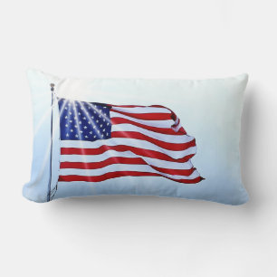 Usa flag in the wind lumbar cushion