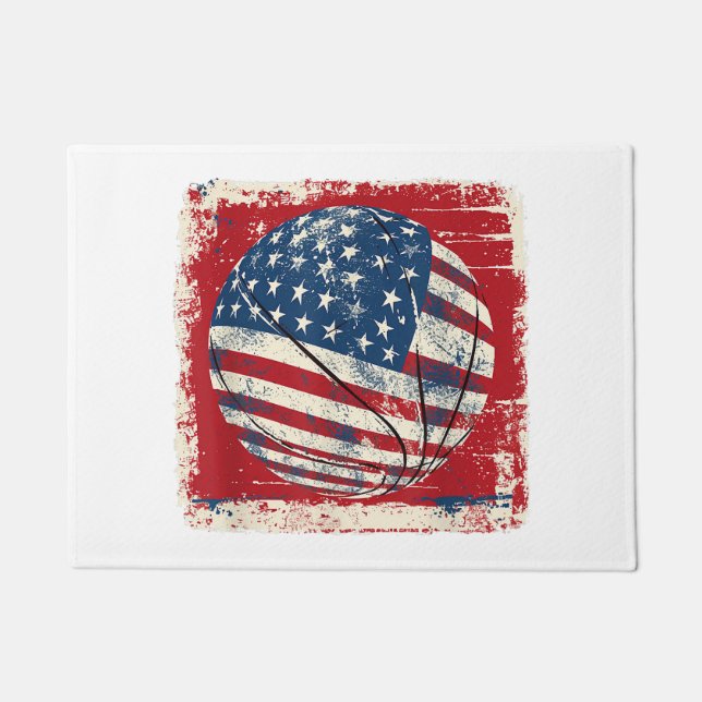 USA Flag July 4th Basketball Doormat (Front)