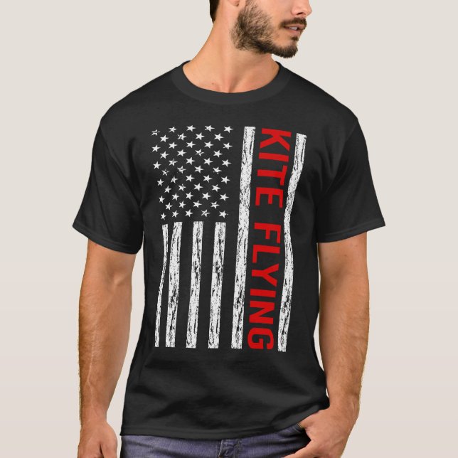 USA Flag Kite Flying T-Shirt (Front)