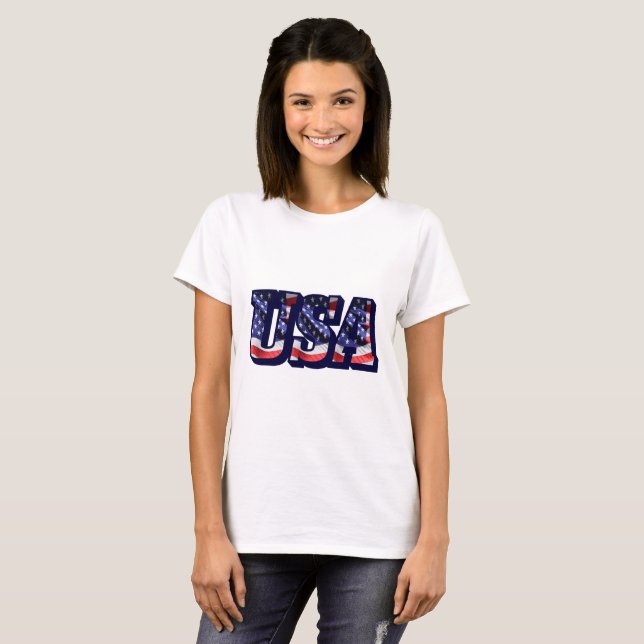 USA Flag Letters, American Flag Lady's Light Tee (Front Full)