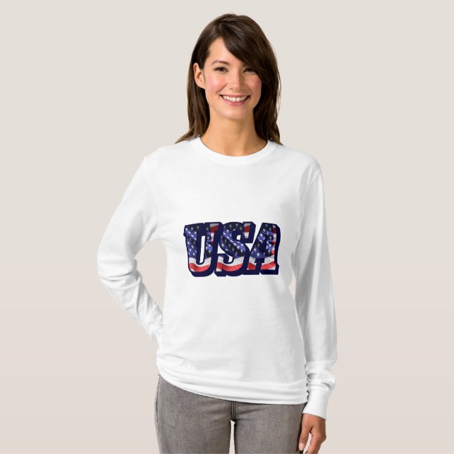 USA Flag Letters, Flag Women's Long Sleeve T-Shirt (Front Full)