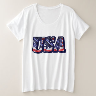 USA Flag Letters, Flag Women's Plus-Sized T-Shirt Plus Size T-Shirt