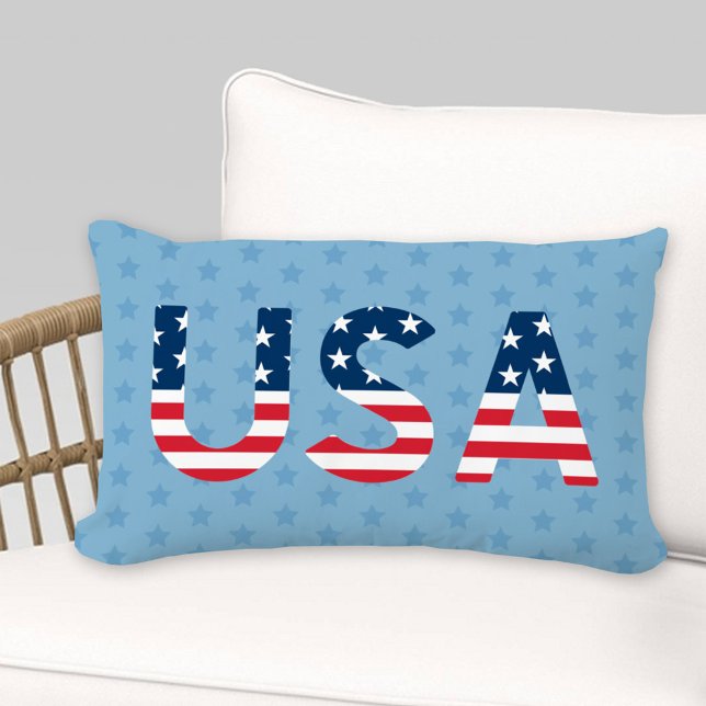 USA Flag Letters Light Blue Star Pattern Lumbar Cushion (Creator Uploaded)