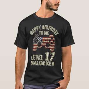 Usa Flag Level 17 Gamer 17th Birthday Outfits For T-Shirt