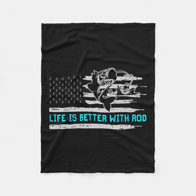 Usa Flag Life Is Better With Rod  Fleece Blanket (Front)