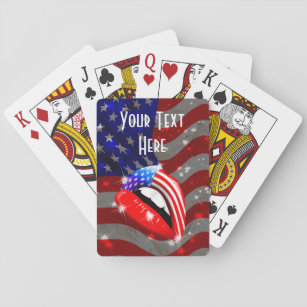 USA Flag Lipstick on Sensual Lips Playing Cards