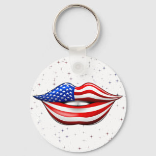 USA Flag Lipstick on Smiling Lips Keychain