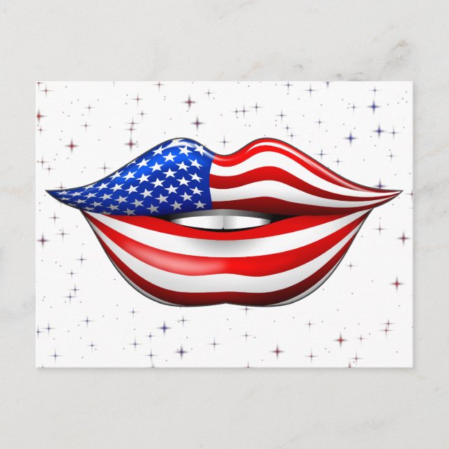 USA Flag Lipstick on Smiling Lips Postcard (Front)