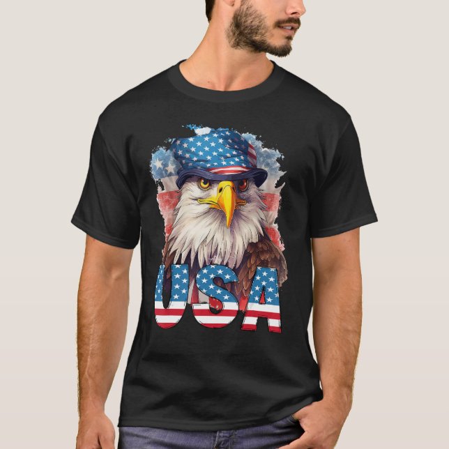 USA Flag Majestic Eagle 4th of July Independence D T-Shirt (Front)