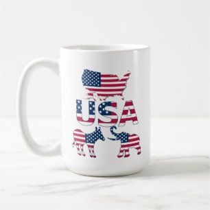 USA Flag Map Donkey Elephant Political Elections Coffee Mug