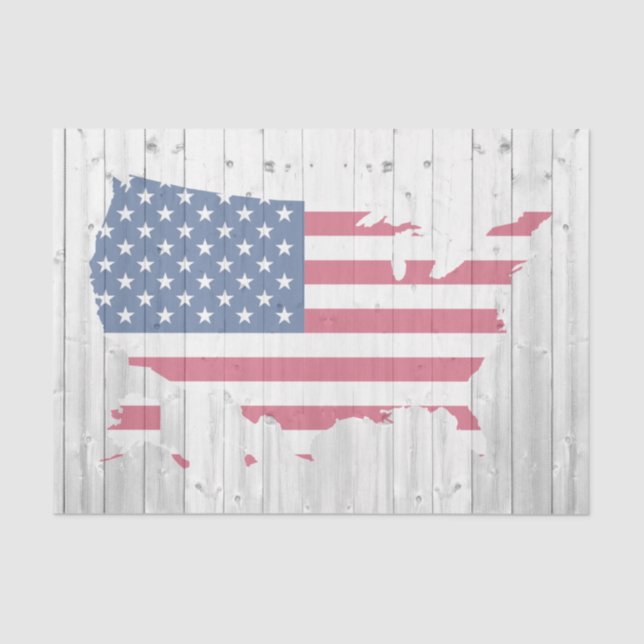 USA Flag Map Wood Decoupage Tissue Paper (Front)