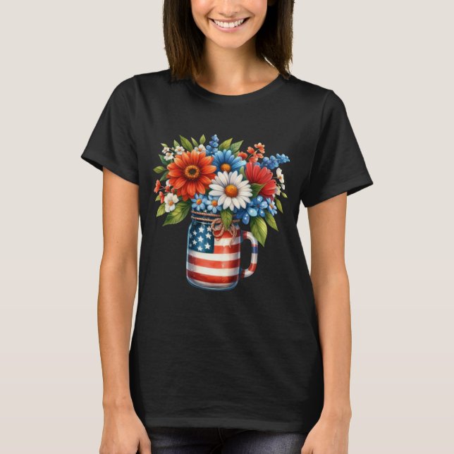 USA Flag Mason Jar Patriotic T-Shirt (Front)