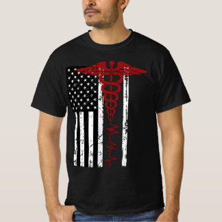 USA Flag Medical Symbol Black Patriotic Caduceus N T-Shirt