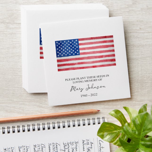 USA Flag Memorial Funeral Seed Envelope (Stacked)