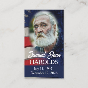 USA Flag Military Funeral Memorial Prayer Card
