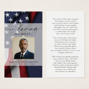 USA Flag Military Memorial Photo Prayer Card