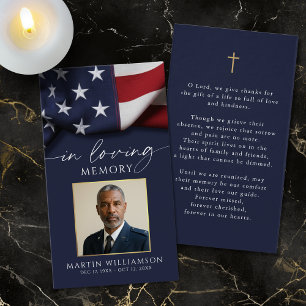 USA Flag Military Photo Cross Funeral Prayer Card