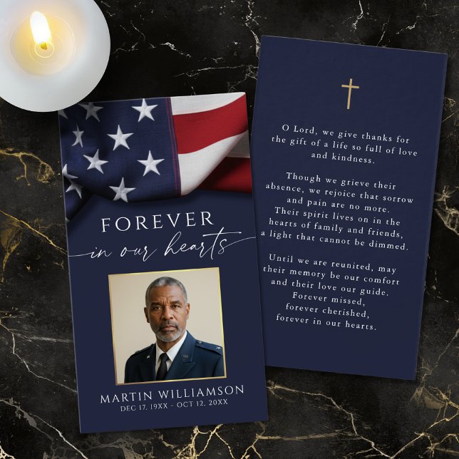 USA Flag Military Photo Cross Memorial Prayer Card (Creator Uploaded)