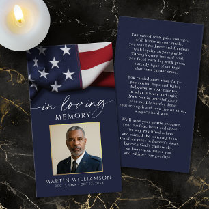 USA Flag Military Photo Funeral Prayer Card