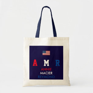 USA flag monogram personalised initials/name Tote Bag