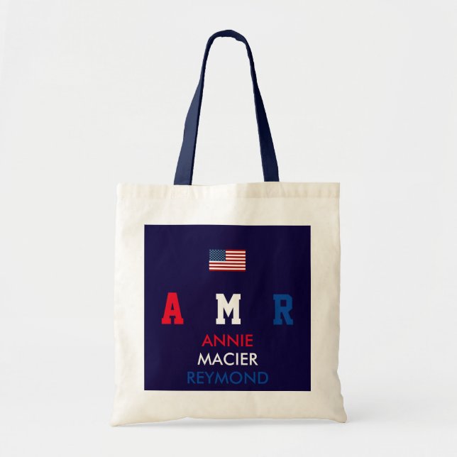 USA flag monogram personalised initials/name Tote Bag (Front)