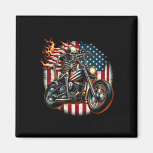 Usa Flag Motorcycle Skeleton Biker 4th July Americ Magnet