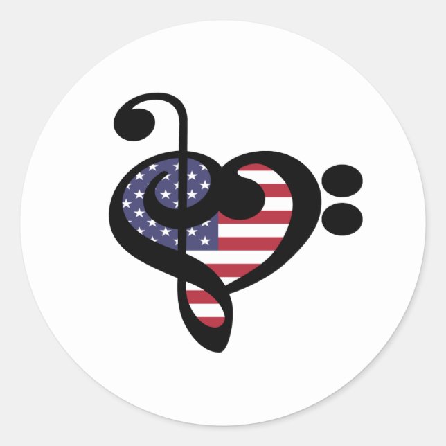 USA Flag Music Heart - American Pride Musician Classic Round Sticker (Front)