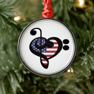 USA Flag Music Heart - American Pride Musician Metal Tree Decoration