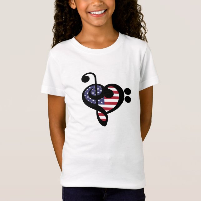 USA Flag Music Heart - American Pride Musician T-Shirt (Front)