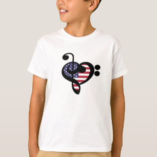 USA Flag Music Heart - American Pride Musician T-Shirt