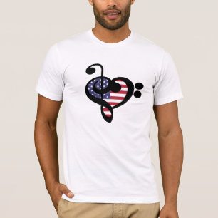 USA Flag Music Heart - American Pride Musician T-Shirt