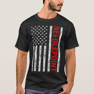 USA Flag Needlepoint Canvas Work T-Shirt