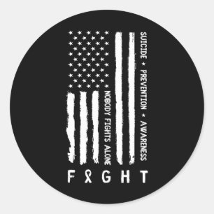 Usa Flag Nobody Fights Alone Suicide Prevention Aw Classic Round Sticker