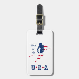 USA Flag of America Skiing American skier Luggage Tag