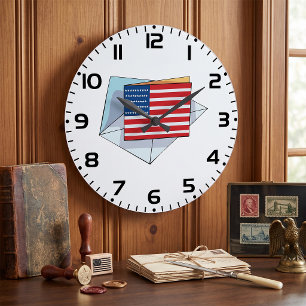 USA Flag On A Card Large Clock
