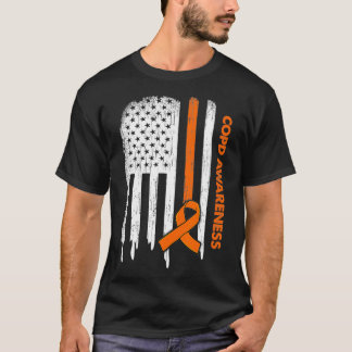 USA Flag Orange Ribbon COPD Awareness  T-Shirt