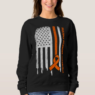Usa Flag Orange Ribbon Multiple Sclerosis Awarenes Sweatshirt