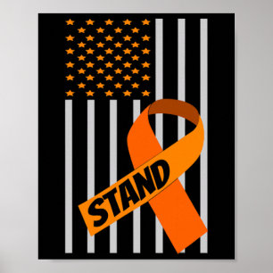 Usa Flag Orange Ribbon Products Leukaemia Awarenes Poster