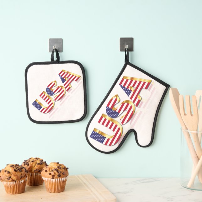 USA Flag Oven Mitt & Pot Holder Set (Insitu(Hanging))