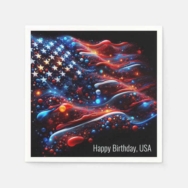 USA Flag Paint Splatters 4th Of July Napkin (Front)