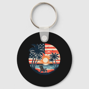 USA Flag Palm Trees 4th of July Tropical Summer Key Ring