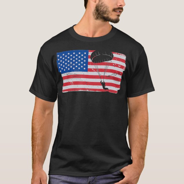 USA Flag Parachuting Skydiving  T-Shirt (Front)