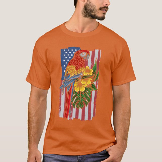 USA Flag Parrot Bird Lover Parrot Bird American fu T-Shirt (Front)