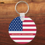 USA Flag Patriotic American 4th of July Keychain<br><div class="desc">The all American, Stars and Stripes, Old Glory, Star-Spangled Banner, USA flag, custom, personalised, name monogram / initials, round keychain/keyring, to show your pride, patriotism, love. To customise, simply enter your name / family name / company name / monogram / initials. Great party favour for Independence Day 4th of July...</div>