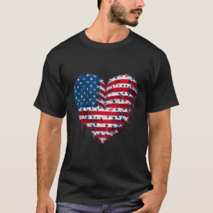 Usa Flag Patriotic American Heart Armed Forces 4th T-Shirt