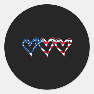 Usa Flag Patriotic American Hearts Armed Forces 4t Classic Round Sticker