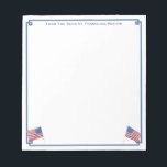 USA Flag Patriotic American Personalised Notepad<br><div class="desc">A stylish notepad that you can personalise with your own text including a name. The design features a Greek Key corner border with watercolor USA flag images (these were originally handpainted by me before being scanned into digital form). . You can change the colour of the border (currently a mid...</div>