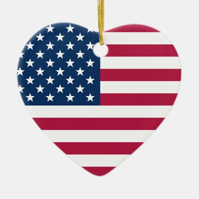 USA Flag Patriotic Heart Ceramic Tree Decoration (Front)